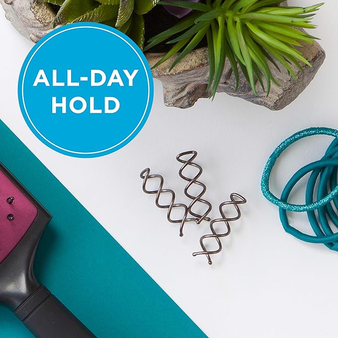 Goody SlideProof Mini Spin Pins - 3 Ct, Assorted Colors, Spiral Hair Pins, Quick & Easy Buns, All-Day Twist Pins, Corkscrew Bobby Pins, Pain-Free Hair Accessories for Women & Men, All Hair Types