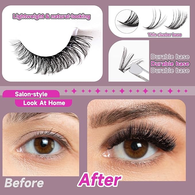 Individual Lashes with bond and seal Lash Remover DIY Lash Extension Kit 320 Pcs Cluster Lashes 10-16mm Natural Light C/D False Eyelashes for Beginner Makeup at Home (20D+50DÃ¯Â¼Â