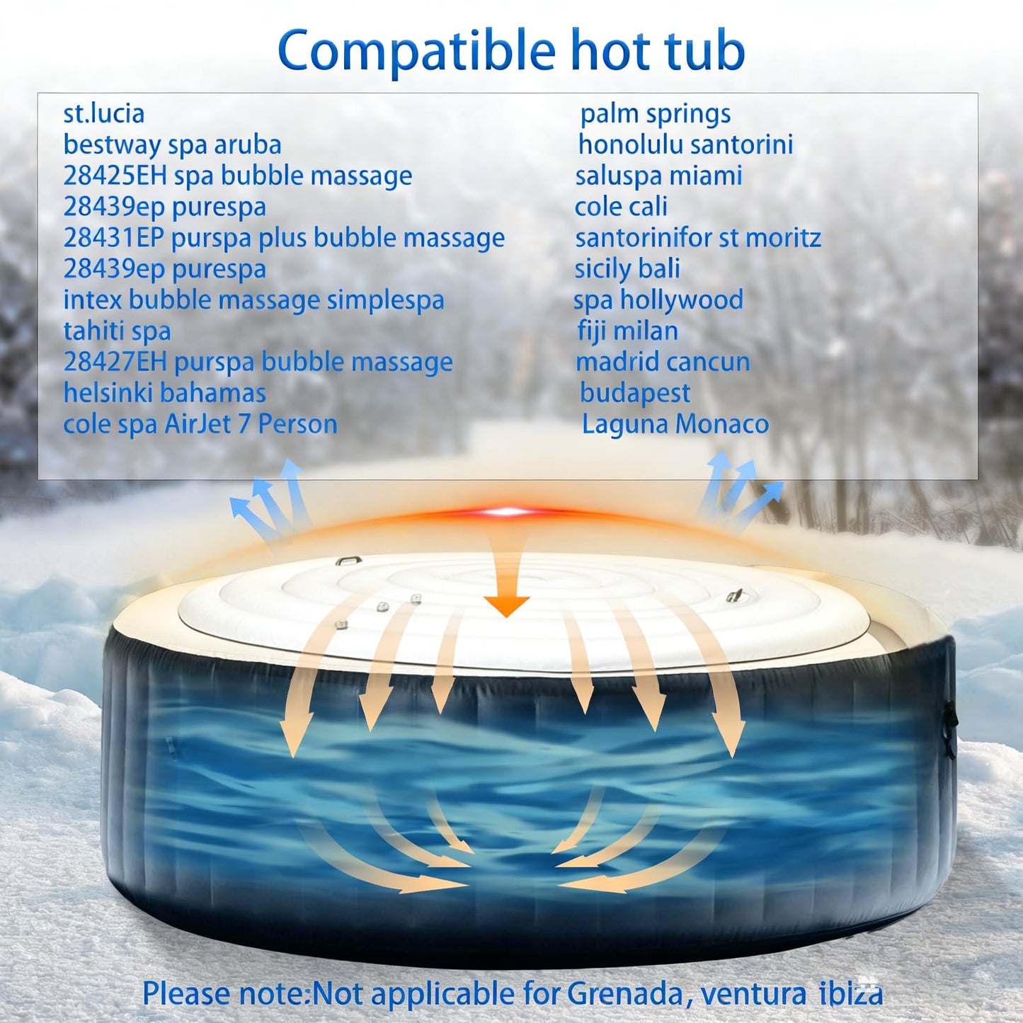 Inflatable Hot Tub Cover Round Replacement All Saluspa Intex Spa Covers Insert One Size Fits All Insulated Thermal Energy Saving Hot Tub Lid Replacement Used for Rain-Proof Snow-Proof （with Handle）