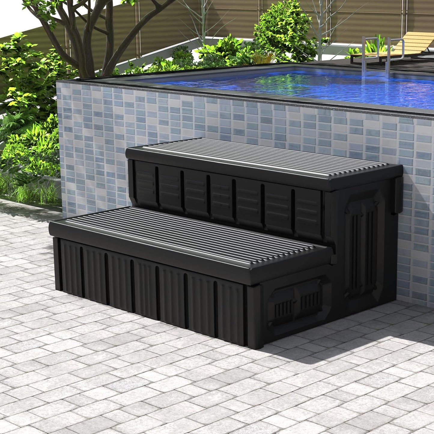 Hot Tub Steps, Outdoor Spa Steps with Storage, Non-Slip & Sturdy Hot Tub Stairs, 36 Inches Long