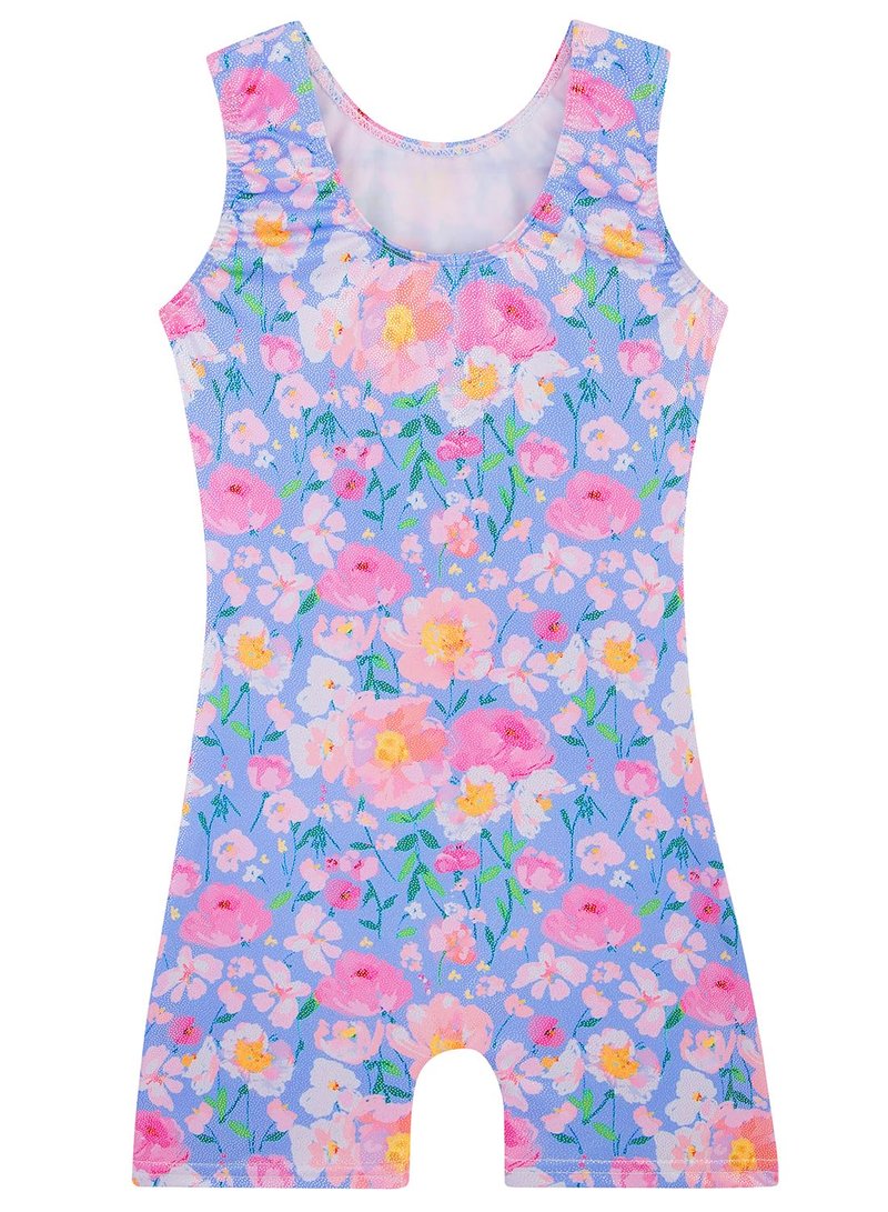 Gymnastics Leotards for Girls Toddler Ballet Dance Tumbling Outfits 5t 6 Kids Sleeveless Gymnastic Biketard with Shorts Sparkly Dancwear Unitards Clothes Bodysuit (Blue Floral, 5-6 Years)