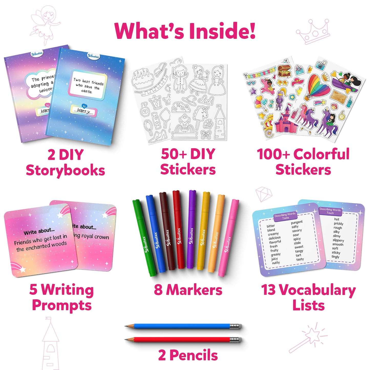 Skillmatics Storybook Art Kit - Create Fairytale Stories, DIY Craft & Writing Kit with 300+ Stickers, Scrapbooking & Journal Activity, Christmas Gifts for Kids Ages 5, 6, 7, 8, 9, 10