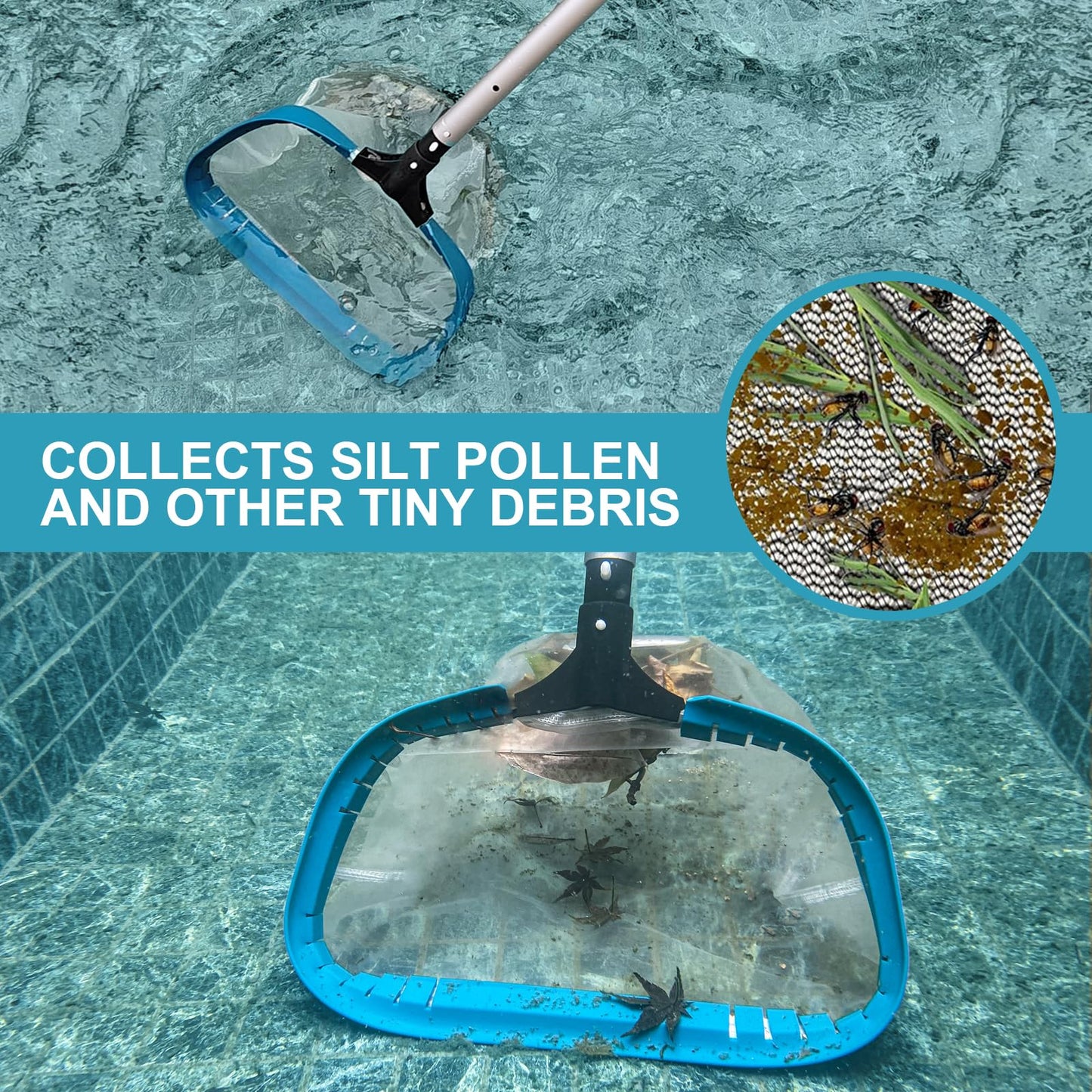 POOLWHALE Pool Net - Professional 20" Swimming Pool Leaf Skimmer Rake, Aluminum Frame Deep Nylon Bag, Ultra Fine Mesh Nets for Cleaning Leaves, Sand, Pollen, Finest Debris (No Pole)