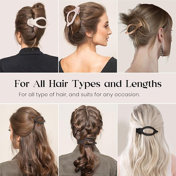6 PCS Large Flat Hair Clips for Women Girls, French Concord Lay Down Flat Claw Clips for Thick Thin Hair, Comfortable Curved Hair Clip, Matte Non-slip Strong Hold Hair Accessories, Neutral