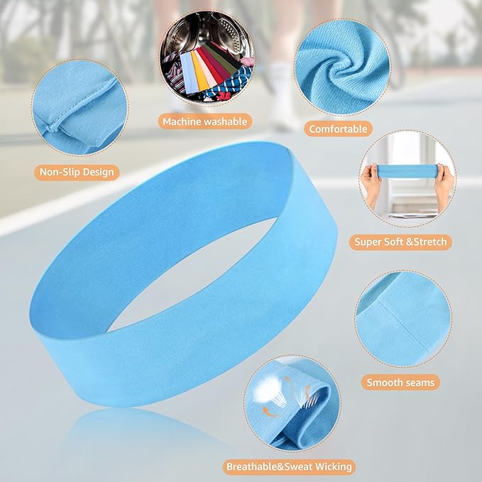 DiyJibb Headbands for Women, Stretchy Non Slip Soft Cotton Cloth Hair Bands for Sports, Workout, Yoga and Running, 7pcs