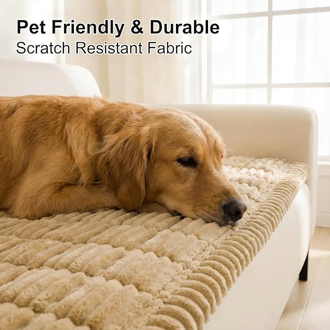 Smiry Couch Cover for Dogs Washable, Non Slip Fuzzy Pet Couch Covers for 3 Cushion Sofa Pet Friendly, Thick Soft Sofa Slipcovers Cushion Protector (Camel, 27.6" x 47")