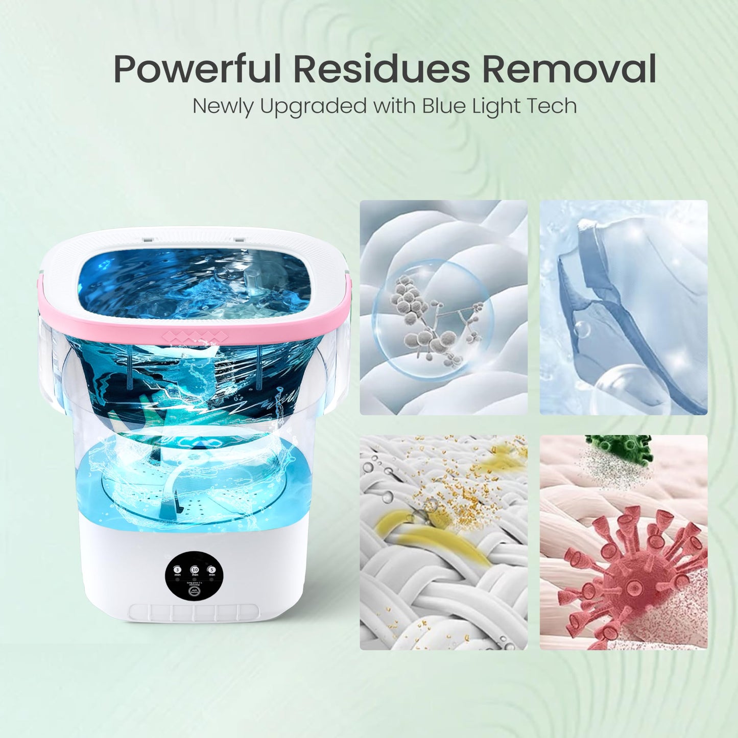 Portable Washing Machine - 16L Mini Foldable Washer with Spin Basket, 3 Cleaning Modes & Deep Cleaning for Small Clothes, Collapsible Laundry for Apartment, Home, Hotel and Travel (Pink)
