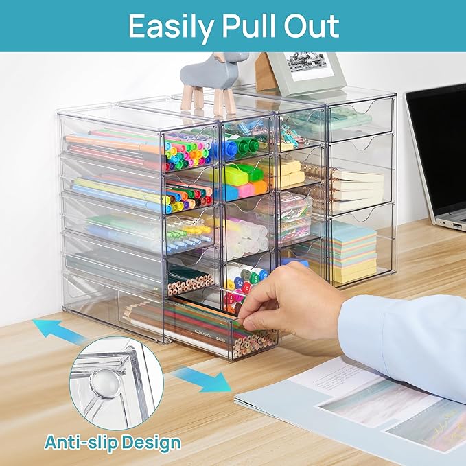Vtopmart Acrylic Organizer with 16 Drawers (4 Set),Clear Storage Drawers for Office Supplies,Desk Organization and Storage for Makeup,Jewelry,Art Crafts