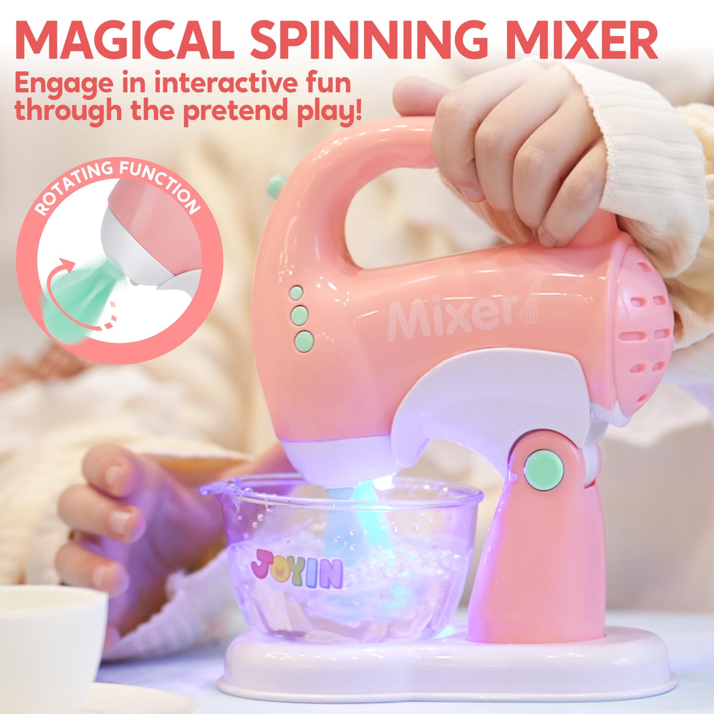 Joyin Play Kitchen Toys, Pretend and Play Food Kitchen Accessories Girls Toy with Coffee Maker, Mixer, Toaster with Realistic Lights& Sounds, Birthday Gift for Kids Gifts for Christmas