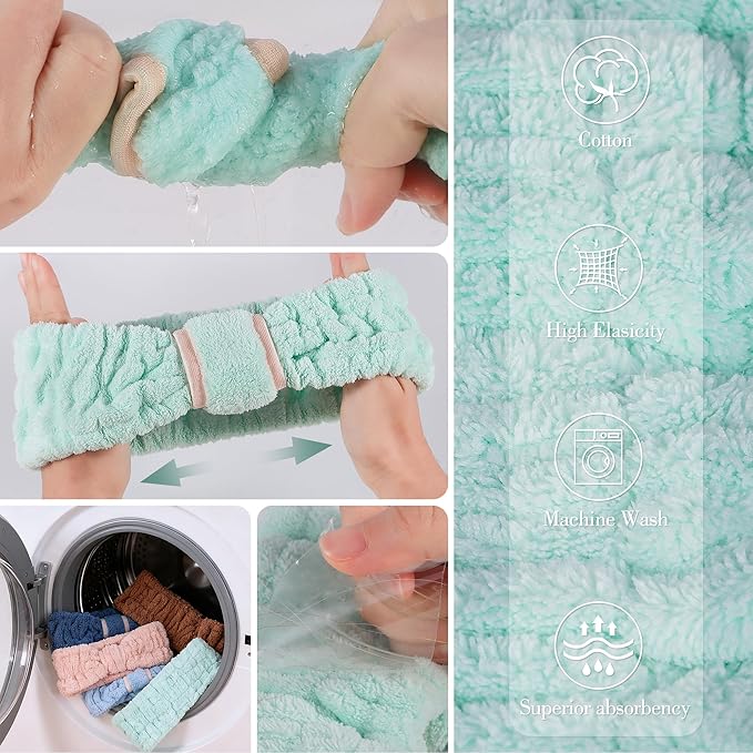 9 Pcs Spa Headband for Washing Face,Skincare Headband and Wristband Set,Women Teen Girls Facial Hairbands for Washing Face, Makeup, Sports, Yoga (light green + pink +khaki)