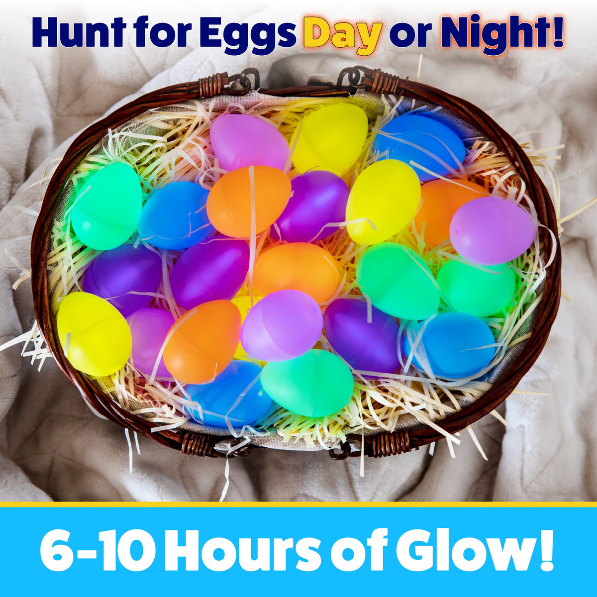 PartySticks 48 Easter Glow Eggs & 144 mini Glow Sticks 192pcs Total, Glow-in-the-Dark Kids Teens Adults Easter Basket Stuffers Fillers Gift for Hunt Game, Party Favors, Boys Girls Classroom Prizes