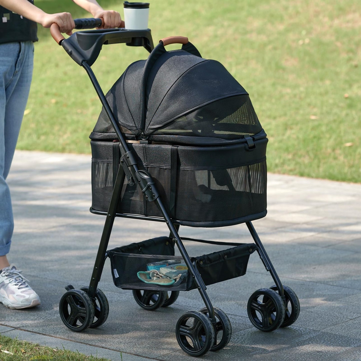 Zoosky 3 in 1 Pet Stroller with Removable Carrier, Folding Stroller for Small/Medium Dogs and Cats, Waterproof, All-Terrain, with Sun Shades, Car Seat