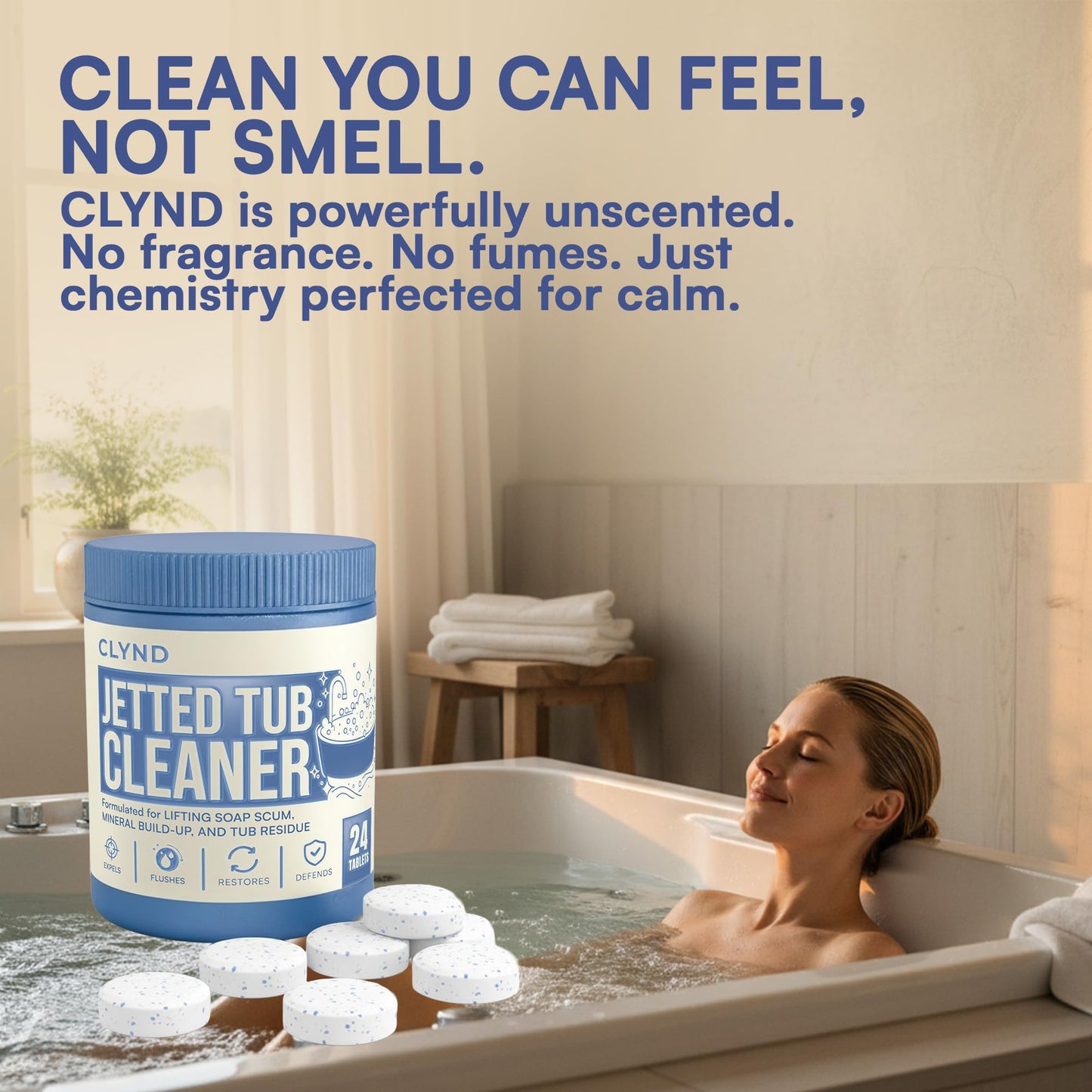 CLYND Jetted Tub Cleaner for the Jets and the Tubes 24 Tablets Hot Tub Cleaner for Jet Bathtub Heavy Duty - No Harsh Chemicals and Septic Safe - Compatible with Whirlpool, Spa, Jetted Bath
