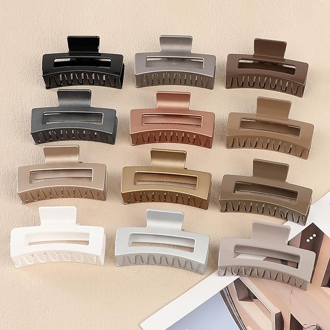 3.5 Inch Medium Hair Claw Clips 12 Pcs Square Claw for Thick and Thin Hair Rectangular Rectangle Hair Clips Jaw Clips Bulk Hair Accessories for women and Girls (Gold)