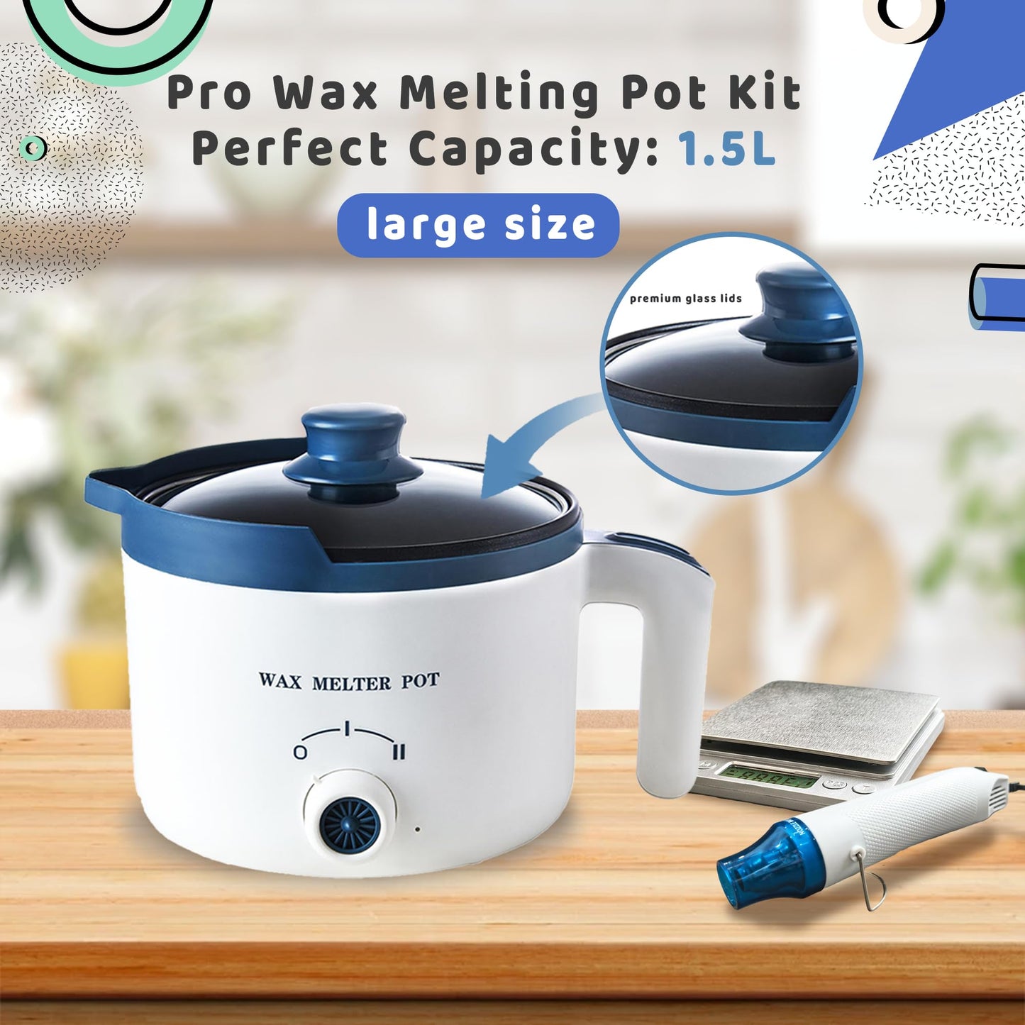 Wax Melting Pot Kit with Electric Wax Melter, Pro DIY Candle Making Supplies Kit with Digital Scale(No Battery), Heat Gun, Thermometer for Adults