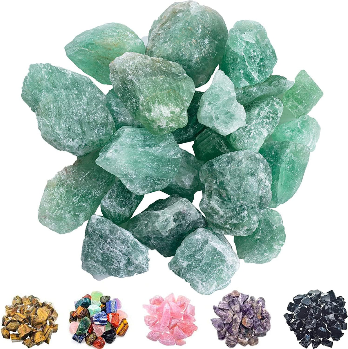 1 lb Bulk Green Fluorite Rough Stones Raw Crystals Large 1" Natural Raw Stones Crystal for Tumbling, Cabbing, Decoration, Polishing, Wire Wrapping, Wicca Reiki Crystals Healing