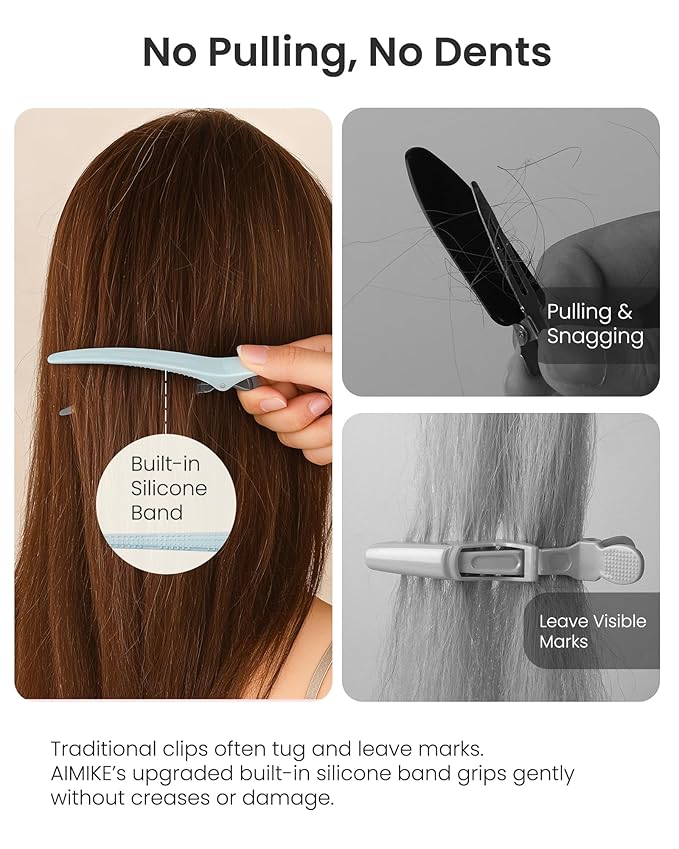AIMIKE Extended Sectioning Hair Clips w/Built-in Silicone Band, 4.8" No-Crease Non-Slip Hair Styling Clips for Thick, Long Hair – Blow Drying,Hair Rollers, Rust-Free –6 Pack, Morandi Misty Trio Series