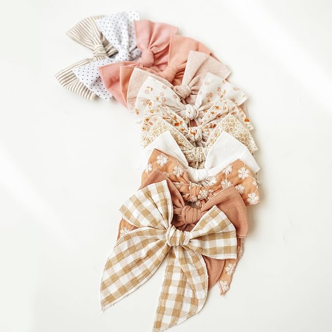 Niceye Fable Girls Hair Bows Cotton Linen Alligator Hair Clips or Little Girls Toddlers Kids Neutral Handmade Hair Accessories - 5.5” bow