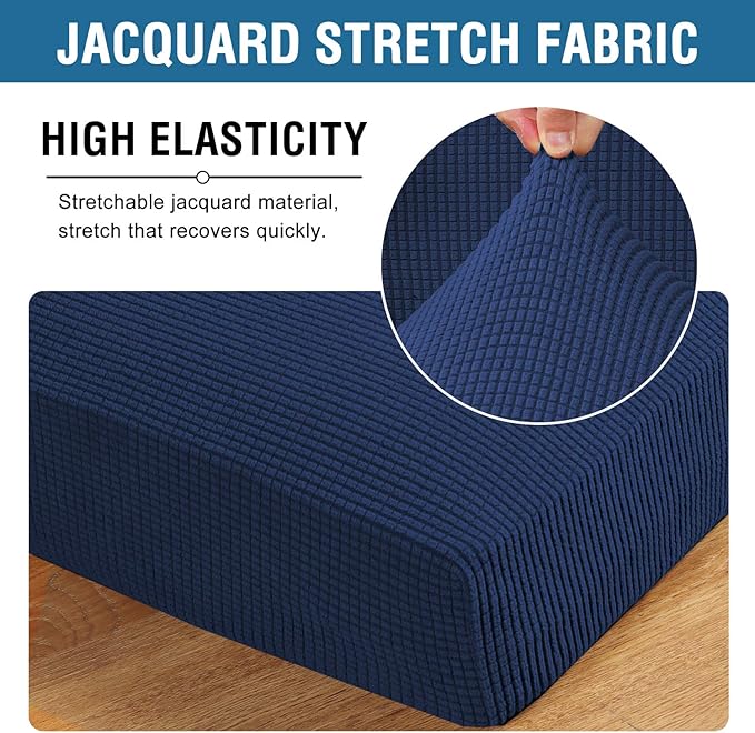 H.VERSAILTEX Super Stretch Individual Seat Sofa Covers Slipcover Sets Thick Jacquard Textured Twill Fabric (2 Piece Medium Sofa Cushion Covers, Navy)