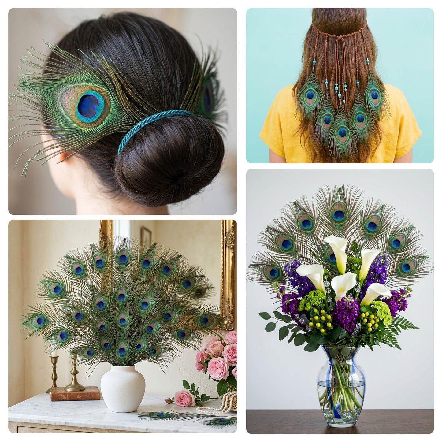 Piokio 50 pcs Natural Peacock Feathers in Bulk 19-22inch (58-68 cm) Bulk for DIY Craft, Wedding, Decoration