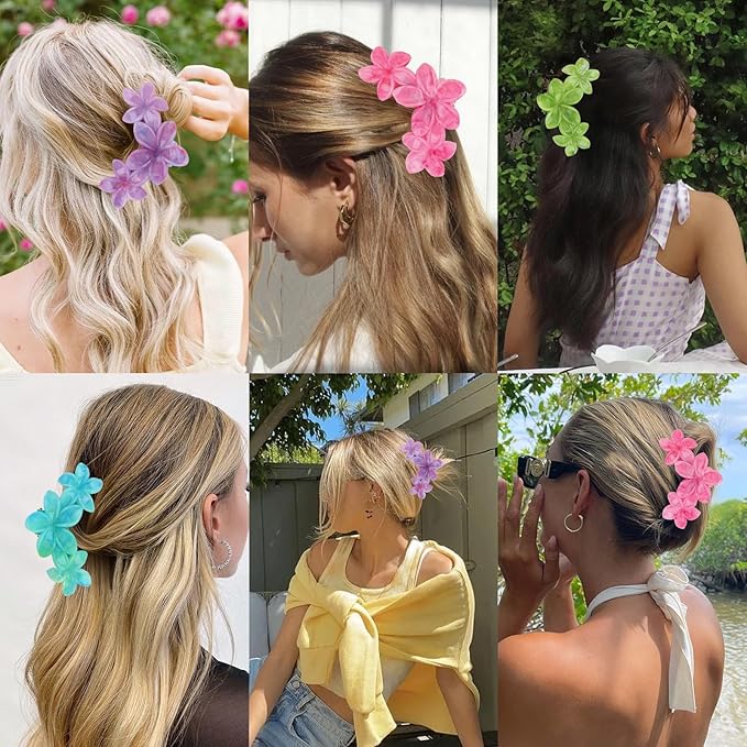 ANBALA 4Pcs Hawaiian Flower Hair Clips Plumeria Flower Claw Clips for Women Summer Beach Hair Accessories (Colorful)