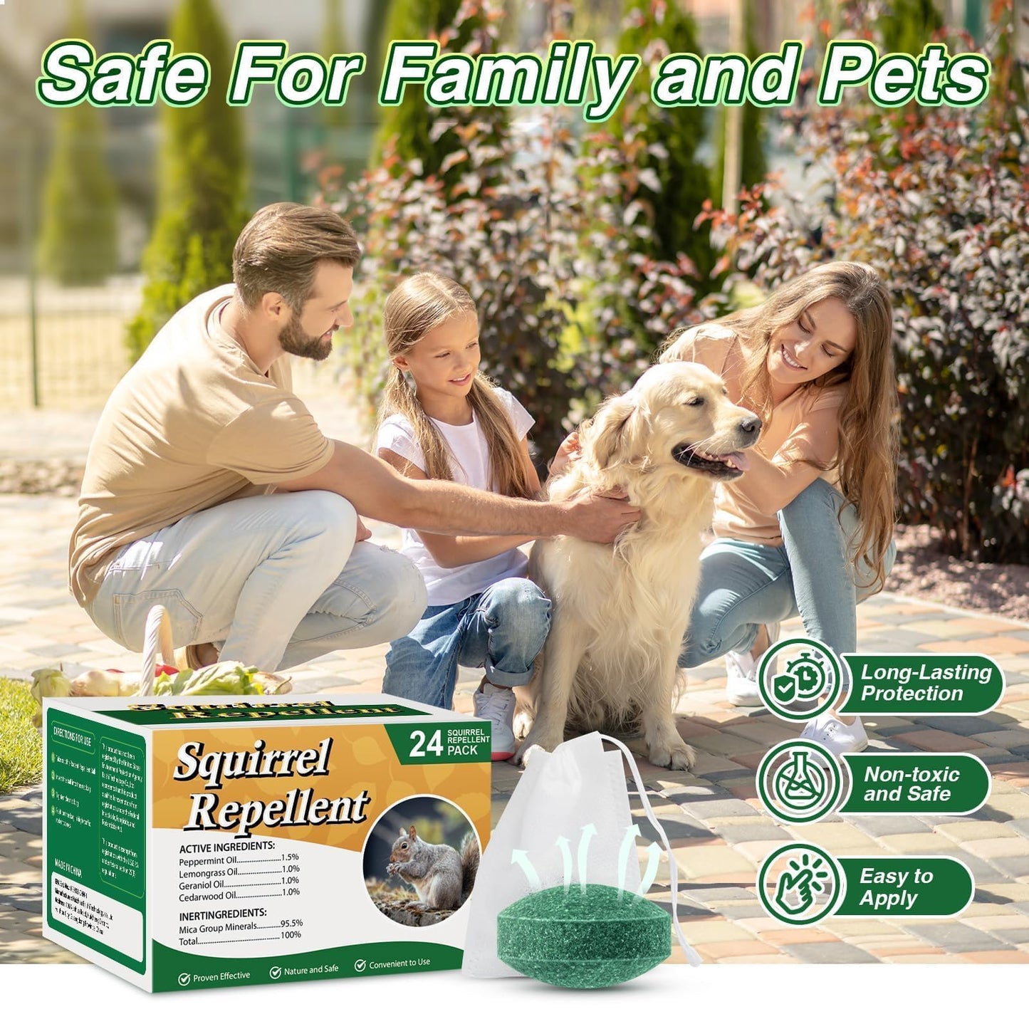 Pblovylu 24 Pack Squirrel Repellent Balls, Peppermint Oil Squirrel Deterrent for Groundhog Outdoor & Attic Use Squirrel Repeller for Garage, Garden, Safe for Family & Pets