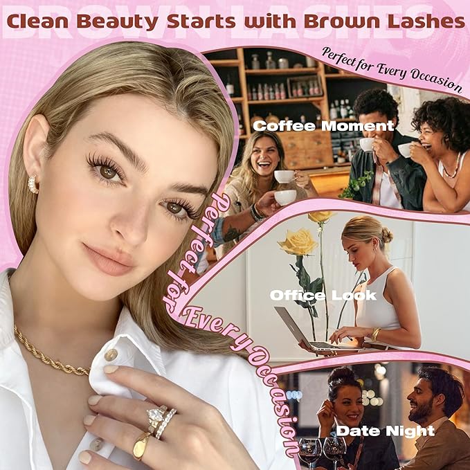 Geeneiya BROWN FLORA Lash Clusters Kit DIY Lash Extension, 8-18MM Wispy Lashes Clusters, Invisible Soft Band Eyelash Extension Kit with Waterproof Lash Bond and Seal, Lash Remover, Tweezers
