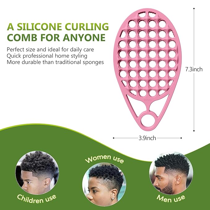 KOUPA Magic Silicone Curly Hair Brush, One Piece Twist Curl Comb for Afro Curls, Washable Hair Tool for Men Women, Pink, 2 Pieces