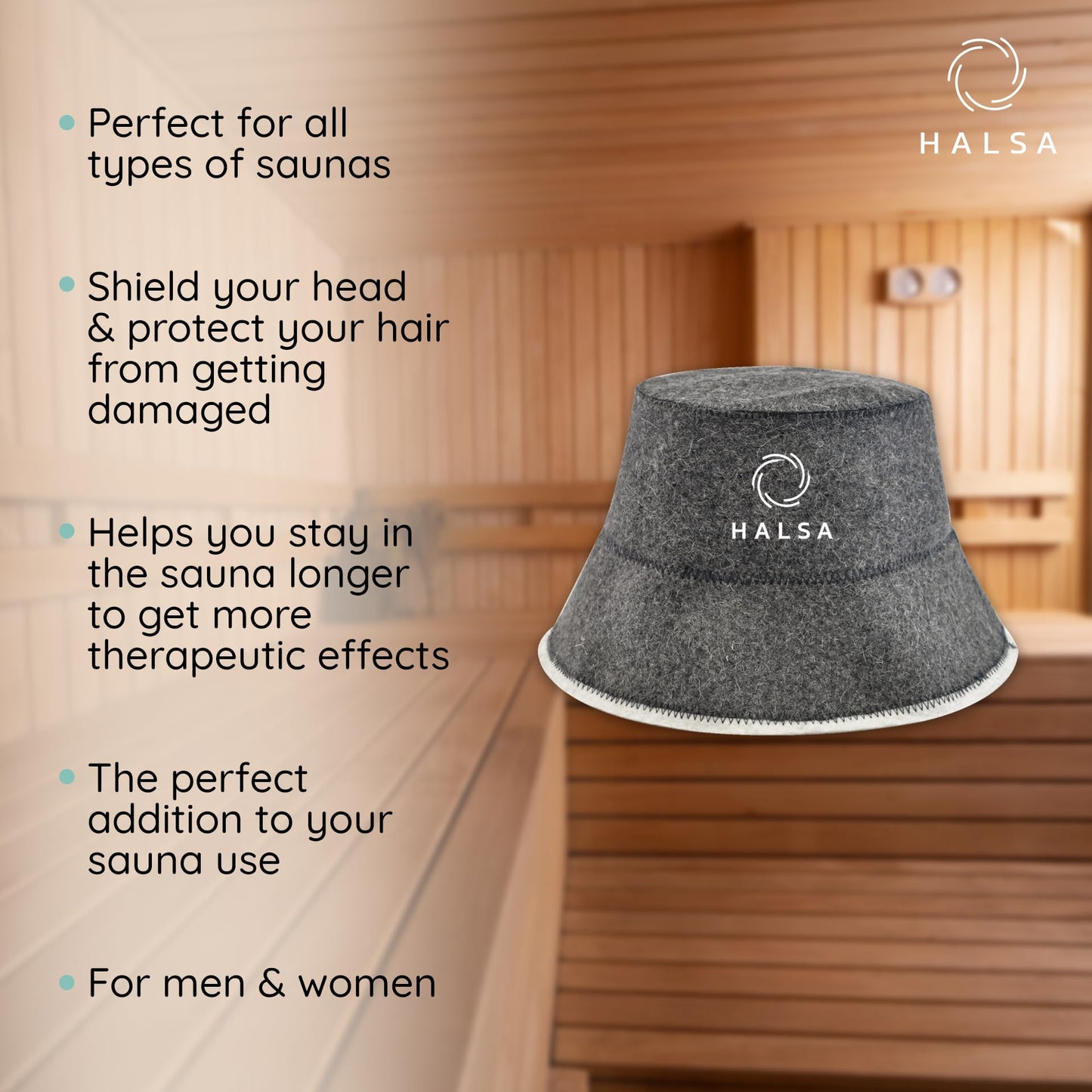 Halsa Sauna Hat – Natural Wool Sauna Cap for Men & Women, Heat Insulating Headwear for Sauna, Steam Room, Banya, Spa, Bathhouse, Protects Hair & Scalp, Breathable One Size