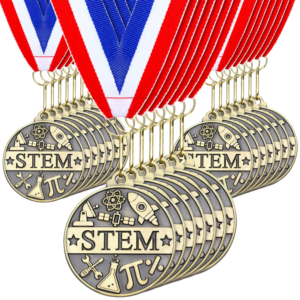 Quelay 30 Pcs 2'' Award Medals Bulk Gold Winner Medals with Neck Ribbons Metal Trophy Award Prize Gift for Tournaments, Competitions, Party, Kids and Adults (Stem)