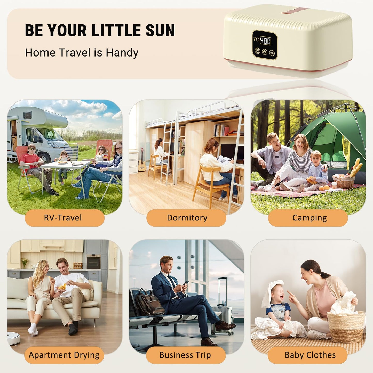 Portable Clothes Dryer, 8H Timer, w/Remote Control & Dry Bag, Mini Compact Foldable Fast Electric Dryer Machine for Laundry, Travel, Apartment, RV, Dorm, Quiet 45dB, Energy Save, 600W