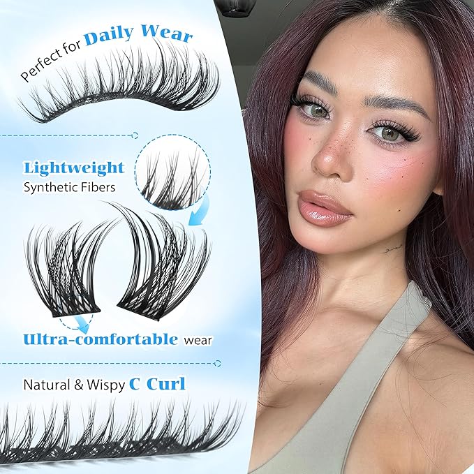 PHKERATA Wispy Lash Clusters 12-14-16mm Natural Cluster Eyelash Extensions DIY Eyelash Clusters for Soft & Fluttery Look, Ultra-Thin Band Individual Lashes Clusters, 110Pcs