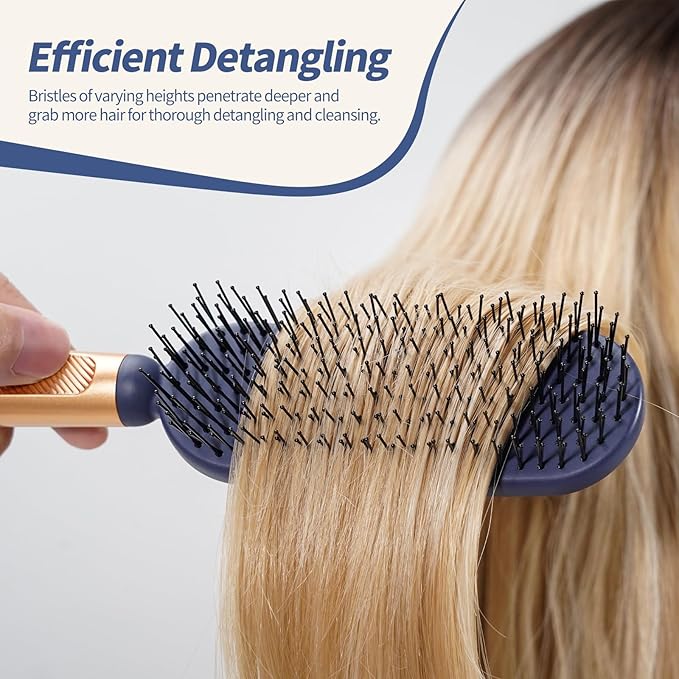 Slim Hair Brush for Fine Thin Thick Hair, Soft Double Nylon Bristles for Deep Detangling & Massage, Metal-Infused Luxury Gold Handle, Gift for Women Men Kids