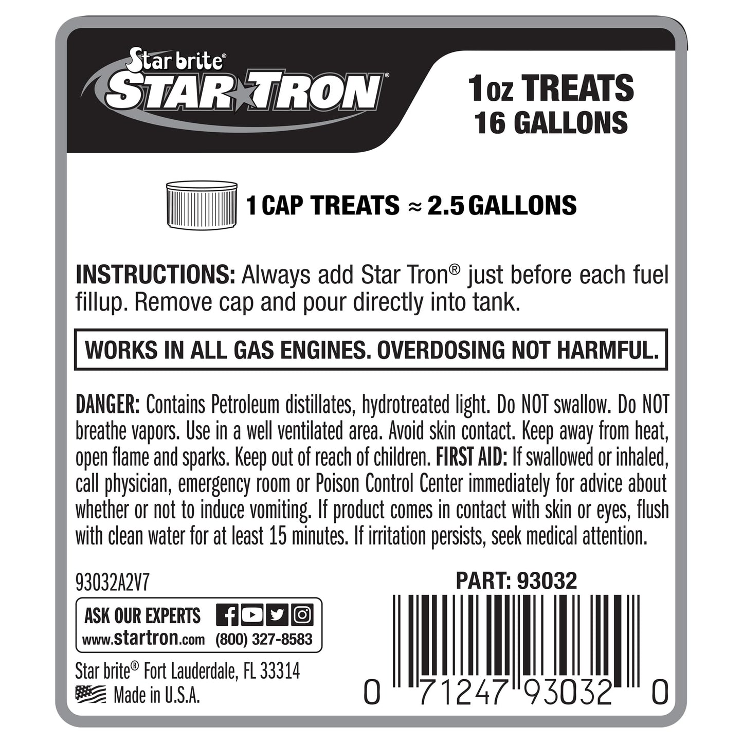 STAR BRITE Star Tron Enzyme Fuel Treatment - Concentrated Formula 32 Fl. Oz. – Treats up to 512 Gallons - Fuel Stabilizer & Treatment, Gasoline Stabilizer, Star Tron Marine Enzyme Fuel Treatment