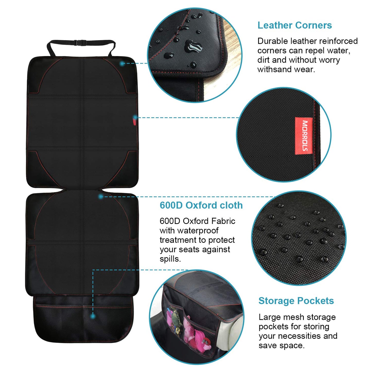 MORROLS Car Seat Protector for Child, Baby, Pets -1 Pack car seat Cover with Thick Padding- Waterproof Universal Size with Mesh Pockets (Black)