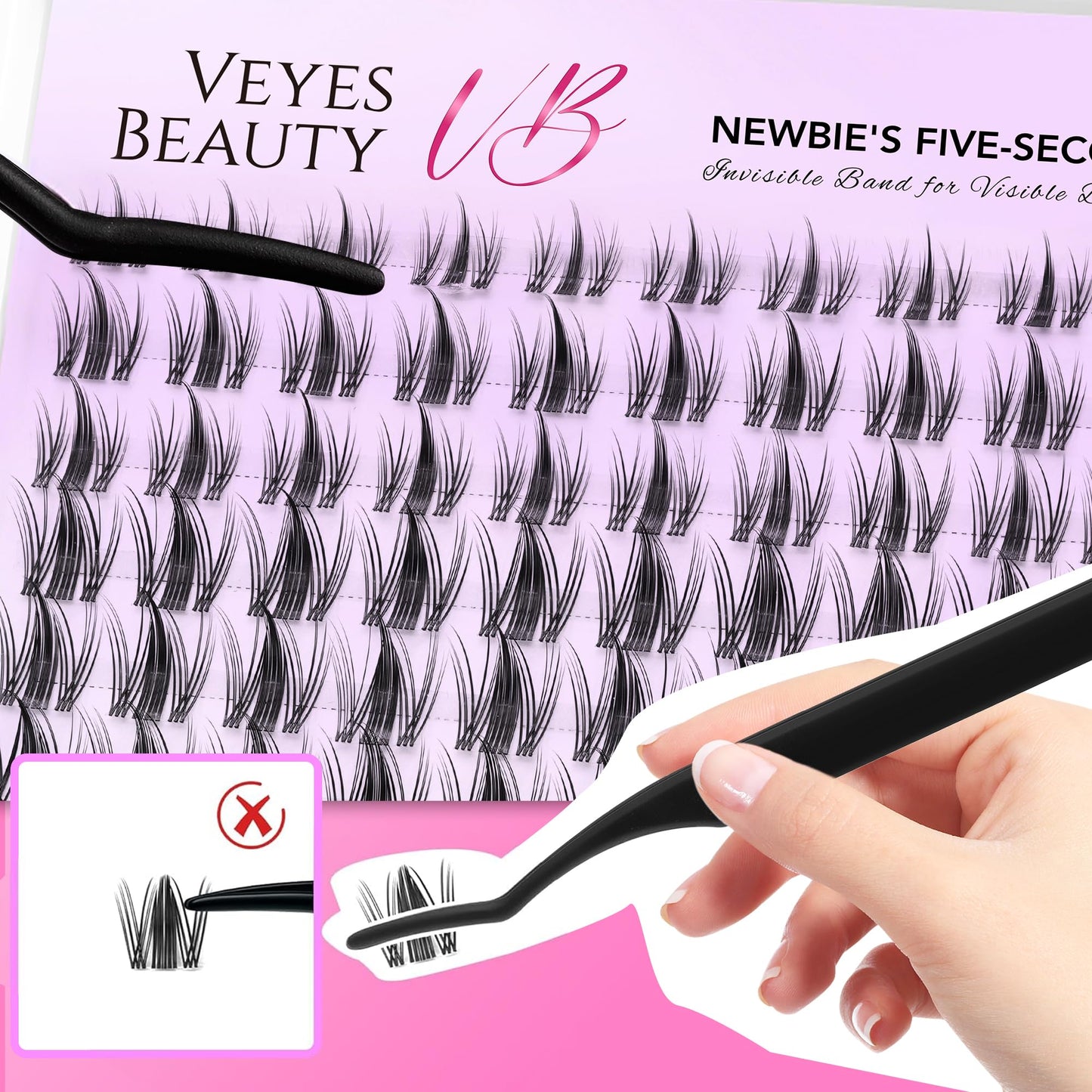 VEYESBEAUTY Manga Lash Clusters Eyelash Extensions Thin & Invisible Band DIY Individual False Eyelashes Newbie's Five-Second Series Wispy Lash Tray for Self-application, Lashes 8-18mm Mixed Length