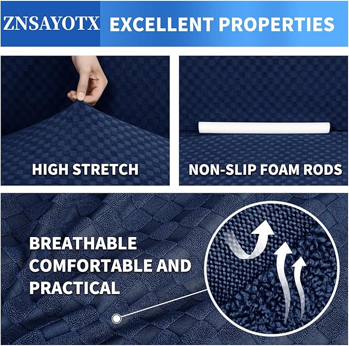 ZNSAYOTX 1 Piece Jacquard Couch Covers for 2 Cushion Couch High Stretch Loveseat Slipcover for Pets Dogs Anti Slip Love Seat Sofa Slipcover Furniture Protector (Loveseat, Navy Blue)