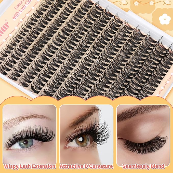 Calphdiar 40D Individual Lashes Natural Eyelash Clusters Wispy Lash Clusters 9-16mm Cluster Eyelash Extensions D-Curly Lashes Clusters 288pcs DIY Lash Extension for Beginners at Home