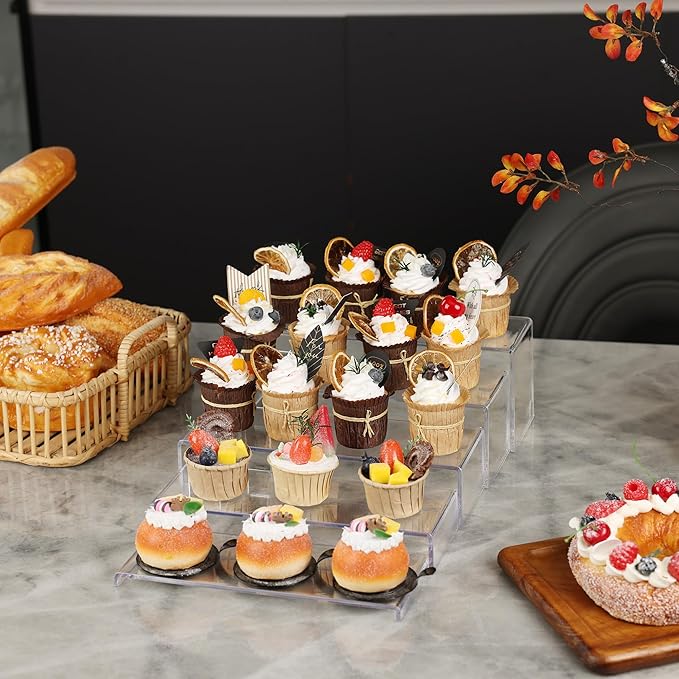 Goabroa 10 Pcs 12" Large Display Risers, 2 Sets Rectangular Clear Display Shelves for Funko Pop Figures, Cupcake Holder, Collection, Display Stands for Vendor Events