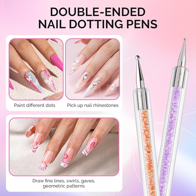 MelodySusie 10Pcs Nail Art Sculpture Pen and Acrylic Nail Dotting Pen Acrylic Dual Tipped Brushes for Resin Nail Art Tools for Design Nail Foil Carving Drawing Effect Shaping Drawing Nail Tools