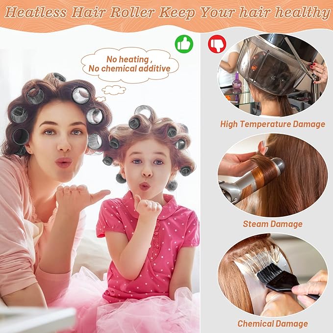 Hair Curler Rollers for Women 24PCS Heatless Hair Roller with 12PCS Clips, 4 Sizes（Jumbo Large Medium Small）Self Grip Holding Hair Rollers for Long Medium Short Thick Fine Volume Thin Bangs Hair
