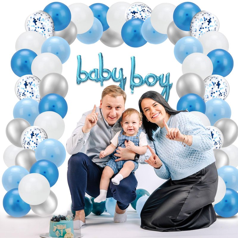 IDAODAN Blue Baby Shower Decorations for Boy with Electric Balloon Pump, Baby Boy Shower Decorations Baby Boy Decorations for Baby Shower and Balloon Pump