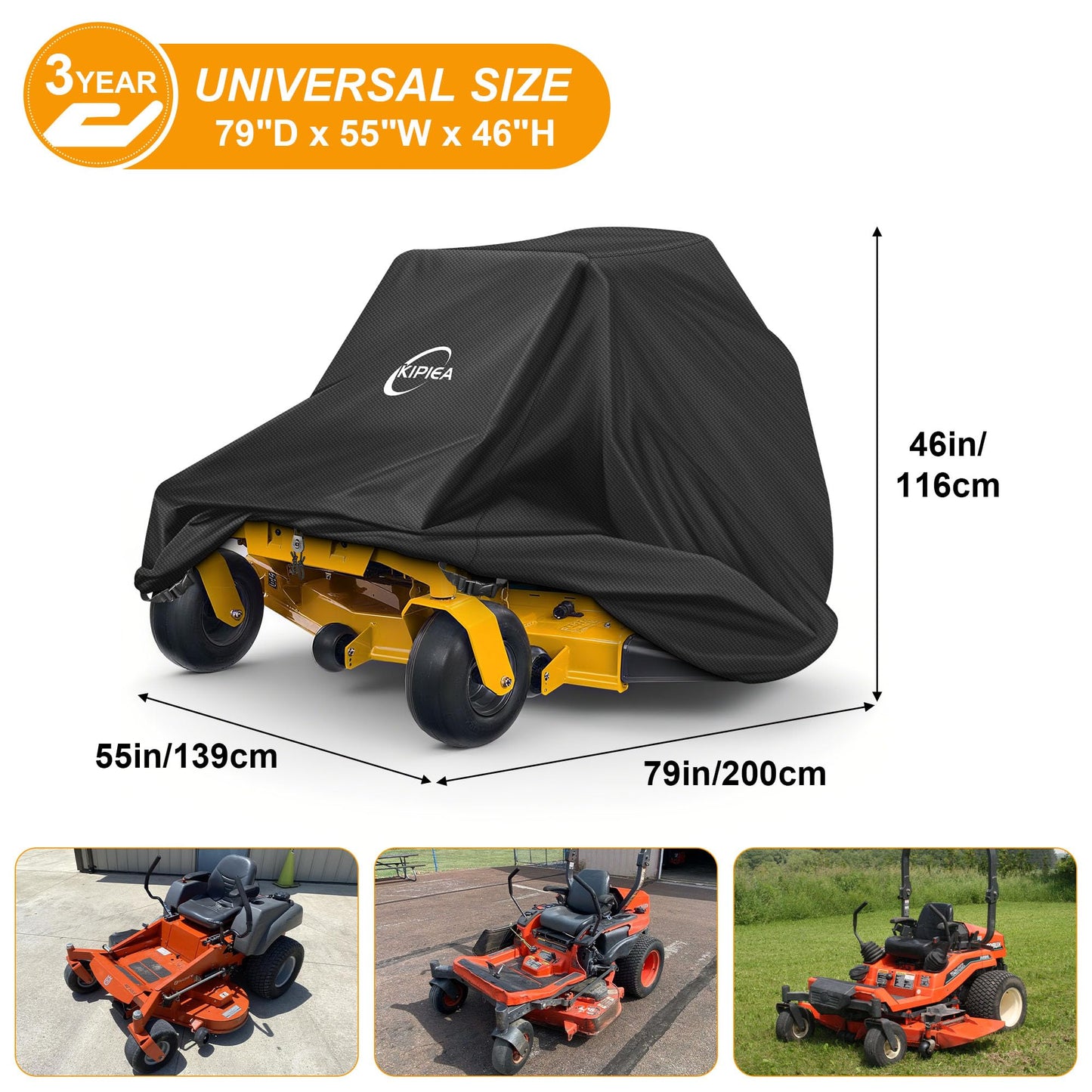 Kipiea Zero Turn Mower Cover- 600D Heavy Duty Outdoor Zero Turn Lawn Mower Cover Waterproof Universal Fit with 4 Buckles, 2 Drawstrings and Storage Bag