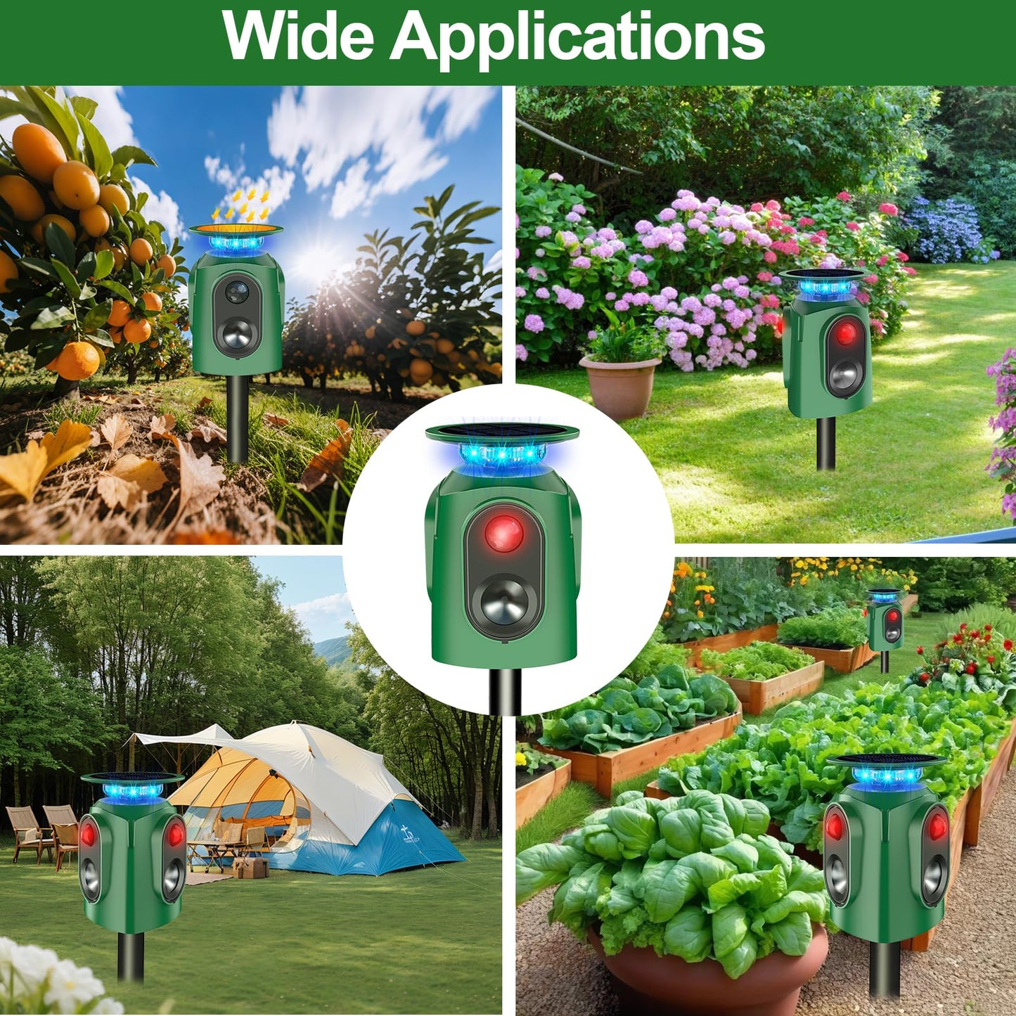 Ultrasonic Animal Repeller Outdoor - Cat Repellent & Deer Deterrent with PIR Sensor & Solar Powered,360° Protection Against for Squirrels, Dog, Deer, Raccoons, Skunks, Rabbits in Garden,Yard, Farm