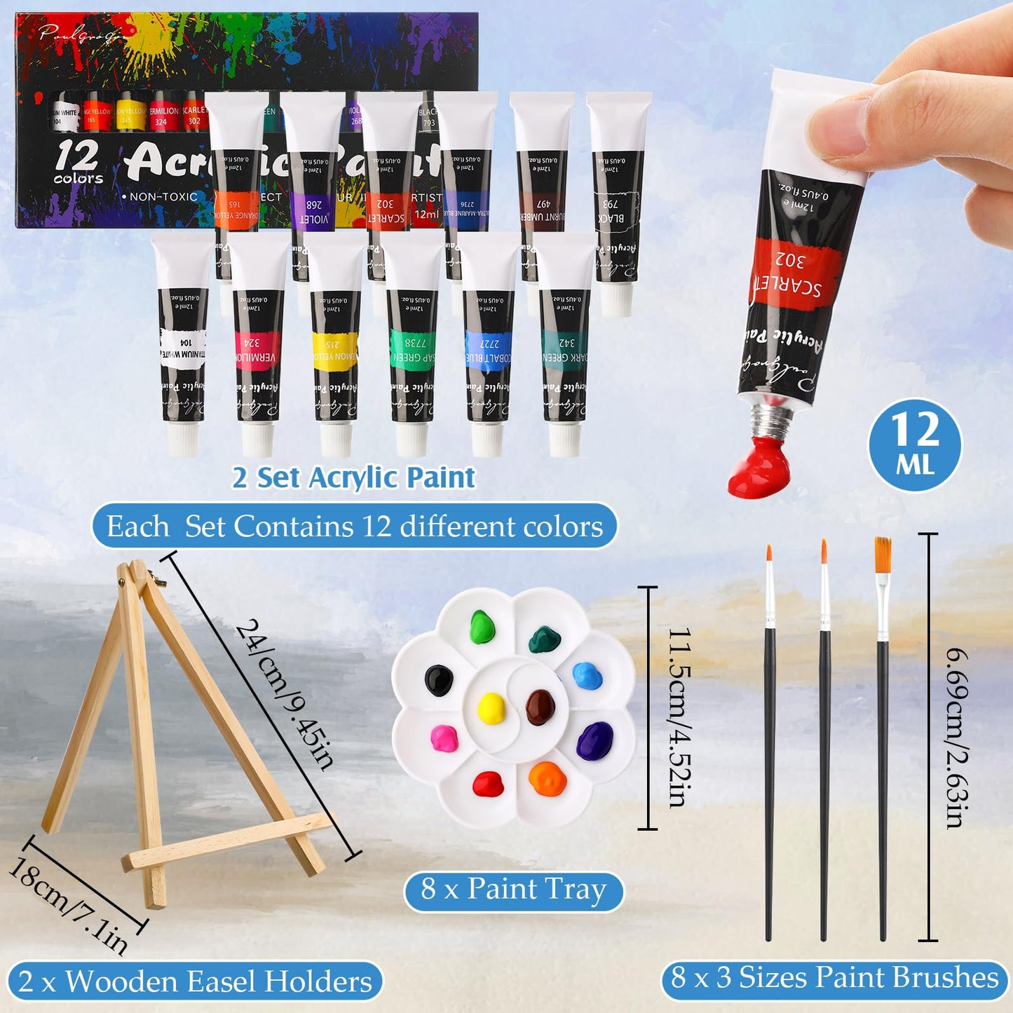 Cholemy 36 Pcs Paint and Sip Kit for Adults 8''x10'' Pre Drawn Canvas for Painting DIY Afro Acrylic Painting Kit Wood Easel Brushes Date Night Bulk for Mother's Day Party Gifts