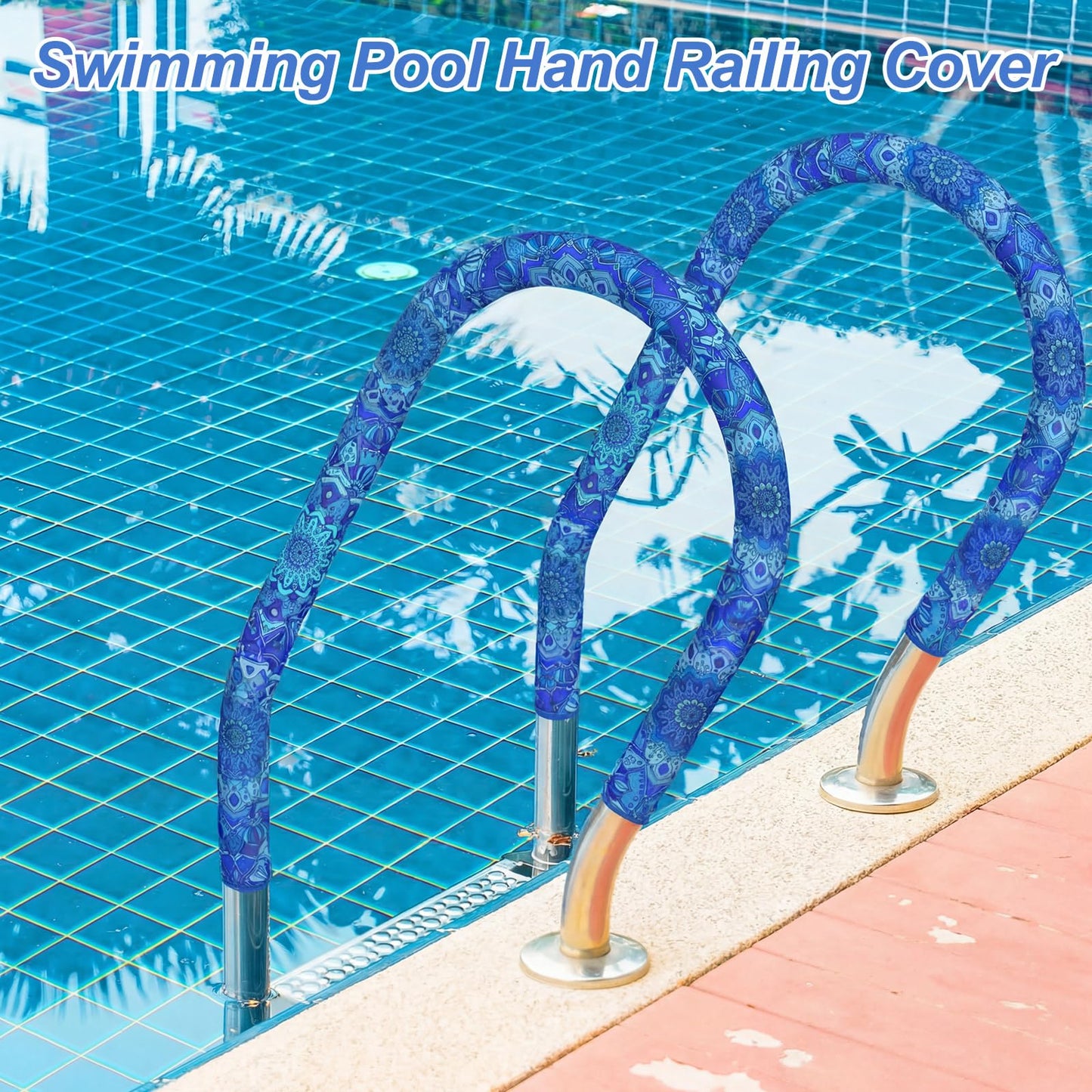Junkin Pool Handrail Cover 8 ft Swimming Pool Ladder Hand Rail Cover with Zippers Slip Resistant Railing Mandala Rail Grip for Inground Pools Swimming Hand Railing