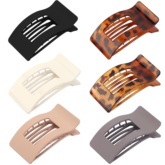 6 Pack Flat Hair Claws Clips for Women, Large Extra Strong & Thick Clips for Thick Fine Hair Styling, Secure Hair Hold Brown Grey