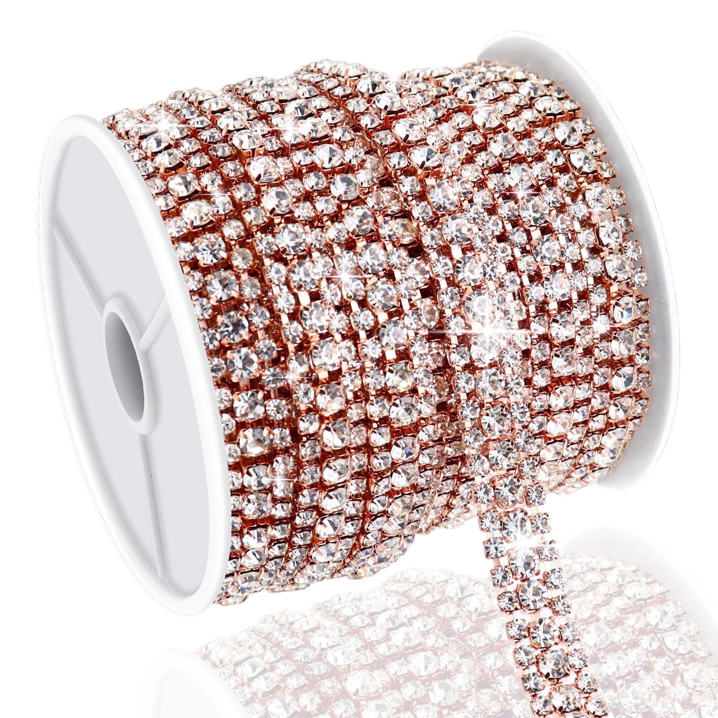 Towenm 6 Yards 3 Rows Crystal Rhinestone Chain, Rose Gold Crystal Rhinestone Close Chain for Jewelry Making, Sewing Rhinestone Trim for Crafts, Wedding Cake, Bouquet, Clothes, DIY Crocs, Cups