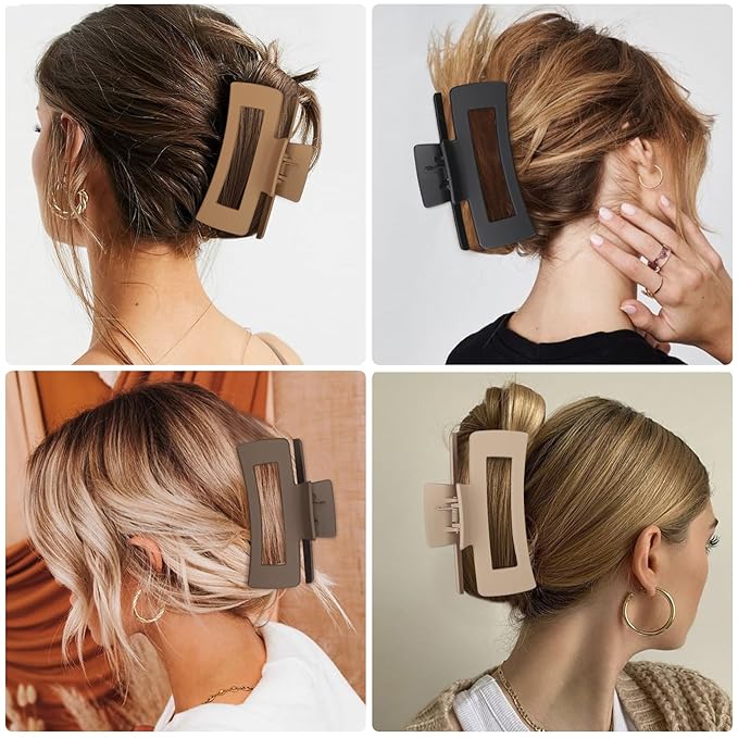 4.1 Inch Large Hair Clips 8 Pcs Square Claw Clips for Thick Hair Big Hair Claw Clips Acrylic Banana Jaw Clips Hair Accessories for Women and Girls -Basic