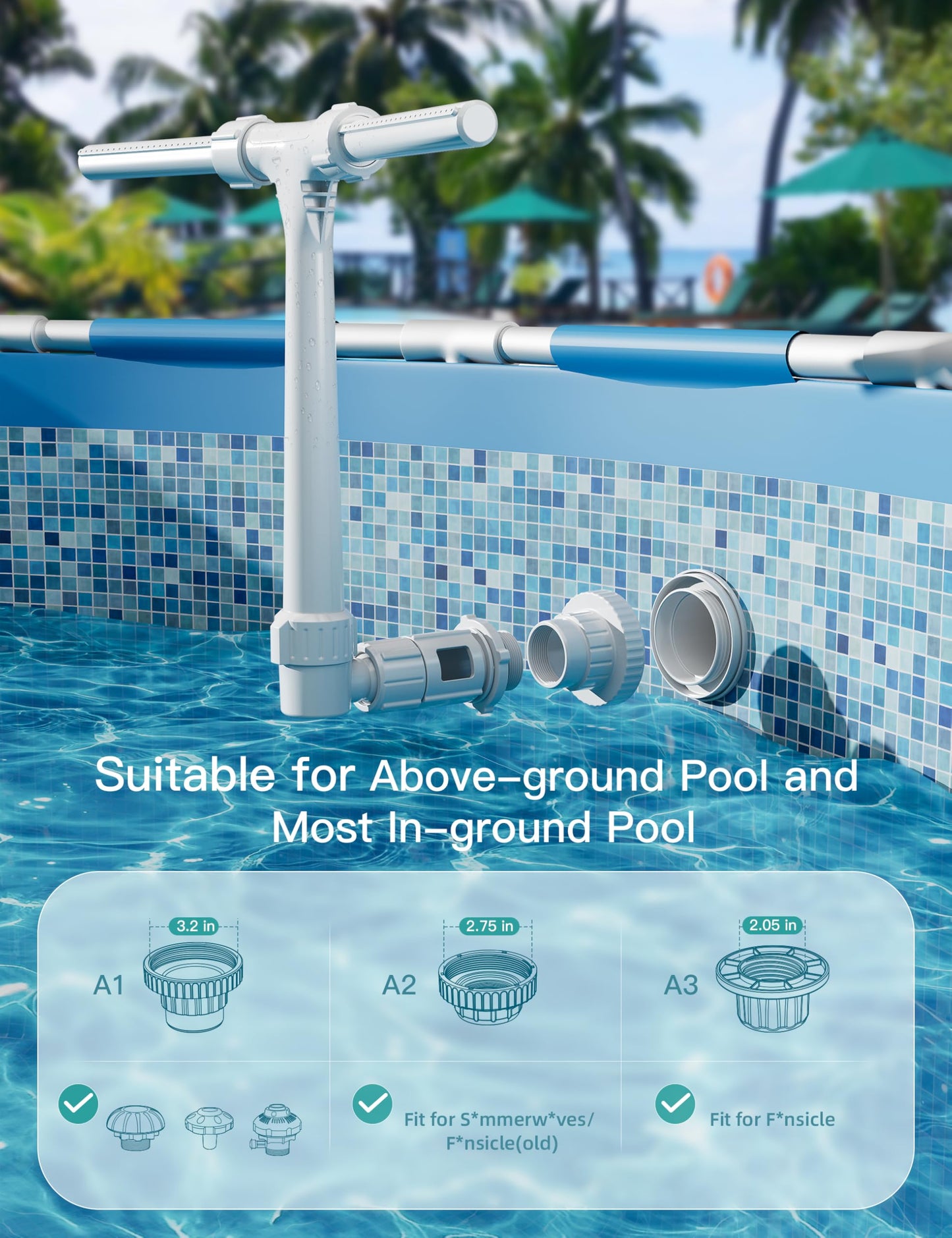 POOLHOUR [Patented] 2026 Height Upgrade Pool Fountain for Above Ground/Inground Pools with Dual High-Pressure Spray, 360° Adjustable Cooling Jet & Relaxation - Waterfall Sprinkler Cooler